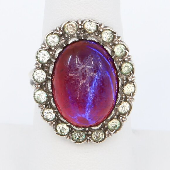 Clark & Coombs Jewelry - Antique Silver Dragons Breath With Paste Stones‎ Georgian Revival Ring 1920s
